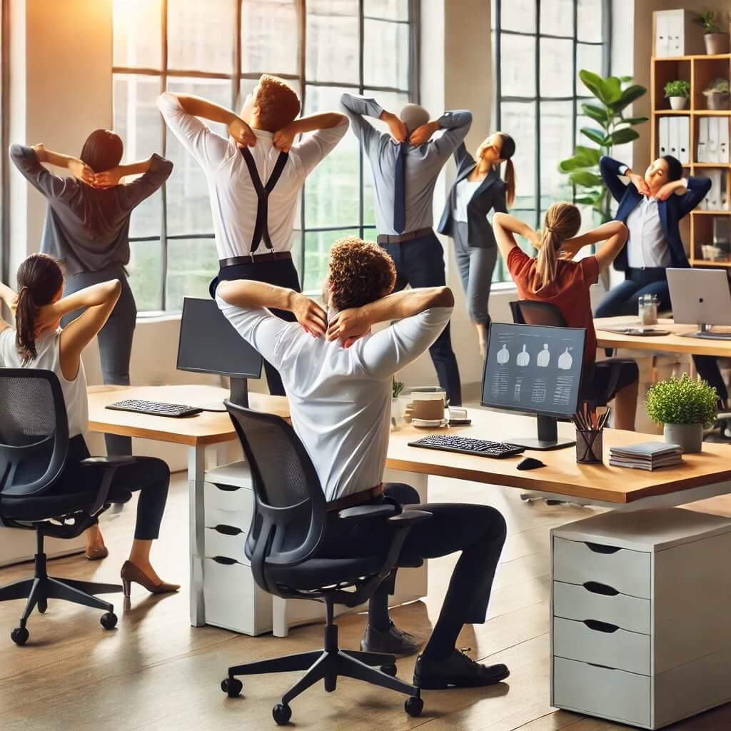 Employees stretching in the office