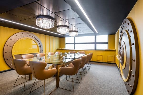 Liverpool St Bank Meeting Room with car table and vault walls